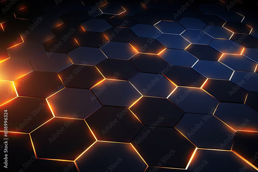 Poster 3d rendering of abstract background with glowing hexagons. futuristic honeycomb pattern, abstract ba