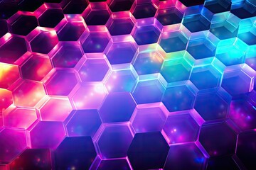 Abstract background with glowing hexagons. 3d rendering, 3d illustration. Abstract background hexagon pattern with glowing lights, AI Generated