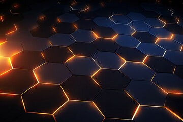 3D rendering of abstract background with glowing hexagons. Futuristic honeycomb pattern, Abstract background hexagon pattern with glowing lights, AI Generated