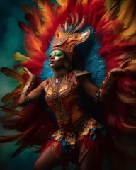 Gordijnen 008 Beautiful Afro Caribbean Woman, Carnival Costume, Caribbeans Carnival, Trinidad & Tobago, Feathers, Colorful Decor, Colorful Feathers, Masquerade, Marauder Costume © VC Media
