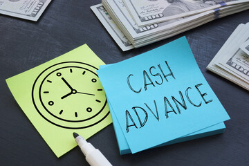 Cash advance is shown using the text and photo of dollars
