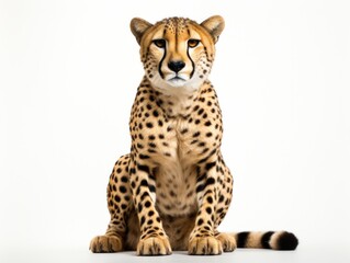 close-up portrait of cheetah in front of a white background with copy space. studio shot.