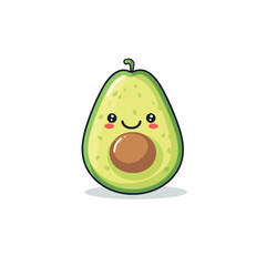 Vector illustration of cute kawaii fruit vector icon, cartoon character avocado.