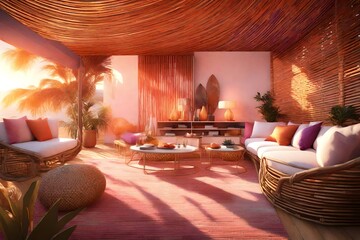  a 3D room that captures the warmth of a tropical sunset