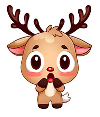 Obraz premium Cute reindeer character with a worried expression, anime chibi style illustration (large head small body)