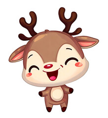 Cute reindeer character laughing, anime chibi style illustration (large head small body)