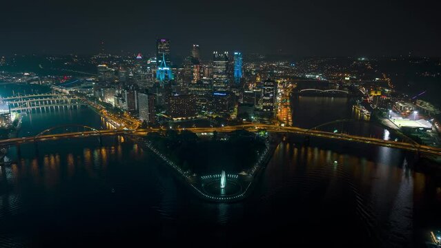 Pittsburgh aerial hyperlapse at night