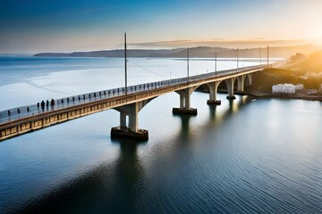 Fototapeta na wymiar Aerial photograph capturing a majestic cross-sea bridge spanning the horizon