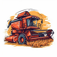 A cartoon illustration of a combine harvester. Generative AI.