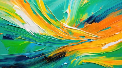 Mixing paints with gradient vivid colors. Painting with a thick layer of paint with a brush stroke. 3D colorful paint background. Liquid artwork. Illustration for banner, poster, cover or brochure.