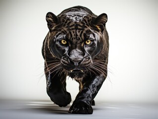 Black panther in studio, isolated on white background - 3d render