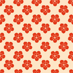 Seamless pattern with pink flower on beige background