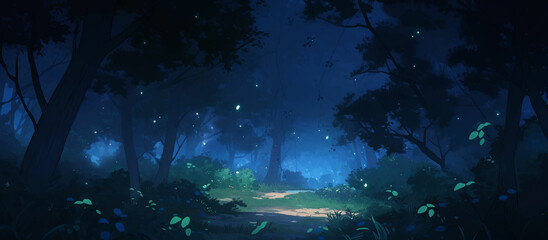 Forest Night Starry Sky Fairy Tale Adventure Full moon fireflies