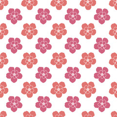 Seamless pattern with pink flower on white background