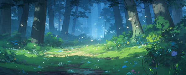Summer Day Forest Magic Fairy Tale Flowers Lawn Path Adventure
