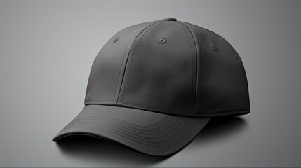 Baseball Cap Mockup for Advertising and Apparel Design. Blank Black Hat Template on Grey Background, Front View for Textile Industry