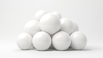 Sphere Stack on White Background with Copy Space. 3D Shape Ball Abstract Geometry Wallpaper Banner for Business and Corporate Use