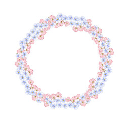 Summer flowers wreath,watercolor illustration for cards,backgrounds. Watercolor illustration for scrapbooking. Cartoon hand drawn background with flower for kids design.Perfect for wedding invitation.