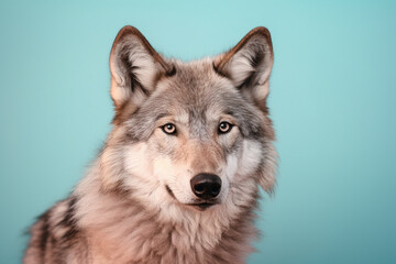 Portrait of wolf on pastel background