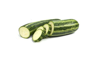Fresh cutted zucchini isolated on a white background. Design element for product label.