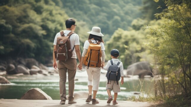 Image Of Young Asian Family Travel Concept Background