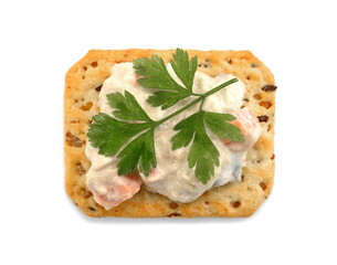 Tuna spread with cracker isolated on white background. Tuna spread salad isolated.