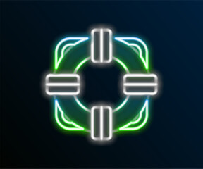 Glowing neon line Lifebuoy icon isolated on black background. Lifebelt symbol. Colorful outline concept. Vector
