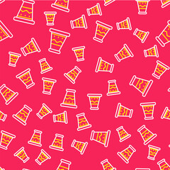 Line Mexican drum icon isolated seamless pattern on red background. Music sign. Musical instrument symbol. Vector
