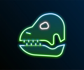Glowing neon line Dinosaur skull icon isolated on black background. Colorful outline concept. Vector