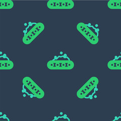 Line Conveyor belt carrying coal icon isolated seamless pattern on blue background. Vector