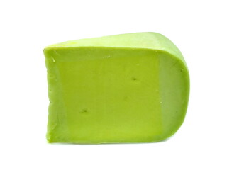 Green cheese with wasabi flavor isolated on white background. 