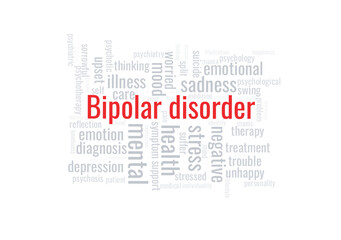 Illustration in the form of a cloud of words related to bipolar disorder