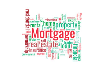 Illustration in the form of a cloud of words related to mortgage