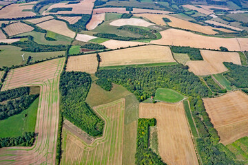 Aerial view of the fields of Wiltshire, England