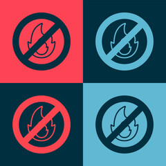 Pop art No fire icon isolated on color background. Fire prohibition and forbidden. Vector