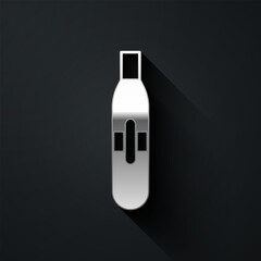 Silver Electronic cigarette icon isolated on black background. Vape smoking tool. Vaporizer Device. Long shadow style. Vector