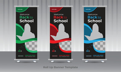 School Education Rack Card Design Template For Kids. Junior School Admission Roll Up Banner Template