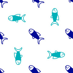 Blue Fish icon isolated seamless pattern on white background. Vector