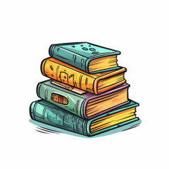 A cartoon illustration of a stack of books. Generative AI.