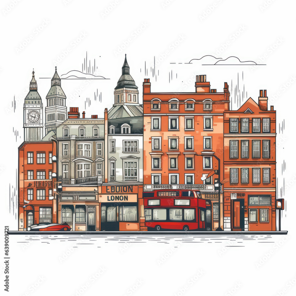 Wall mural a cartoon illustration of the city of london. generative ai.