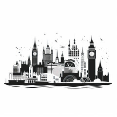 A cartoon illustration of the city of London. Generative AI.