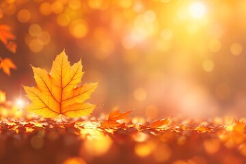 autumn leaf chestnut pumpkin bokeh lens flare. ai generative