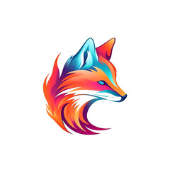 Fox logo, icon, portrait of an animal, painted in different colors. Illustration, AI generation.