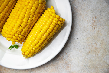 sweetcorn boiled fresh cob corn cooking vegetable corn healthy meal food snack on the table copy space food background rustic top view