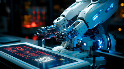 Fototapeta premium High-Tech Robotic Arm in Sample Analysis: Advanced Automation at Work. Generative AI.