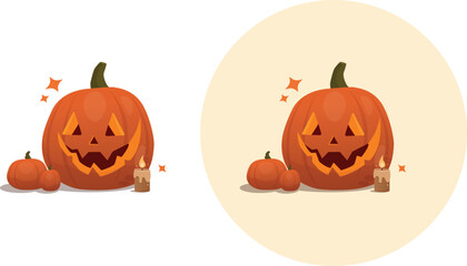 Halloween pumpkin with candle, cartoonish, vector illustration