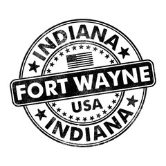 City of Fort Wayne, Indiana circular rubber stamp seal with distressed texture isolated on transparent background