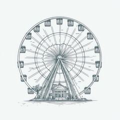 Fototapeta premium A cartoon illustration of a fairground Ferris wheel. Generative AI.
