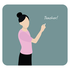 Teacher portrait near blackboard, faceless illustration, flat vector, teacher profession