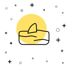 Black line Shark fin in ocean wave icon isolated on white background. Random dynamic shapes. Vector